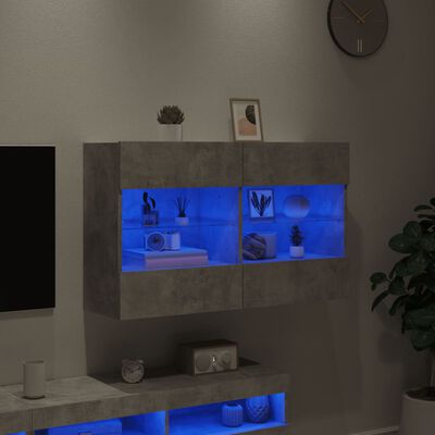 vidaXL Móvel parede p/ TV c/ luzes LED 98,5x30x60,5 cm cinza cimento