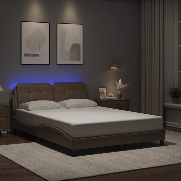 vidaXL Estrutura de cama com LED sem colch&atilde;o Zadar 140x200cm cappuccino