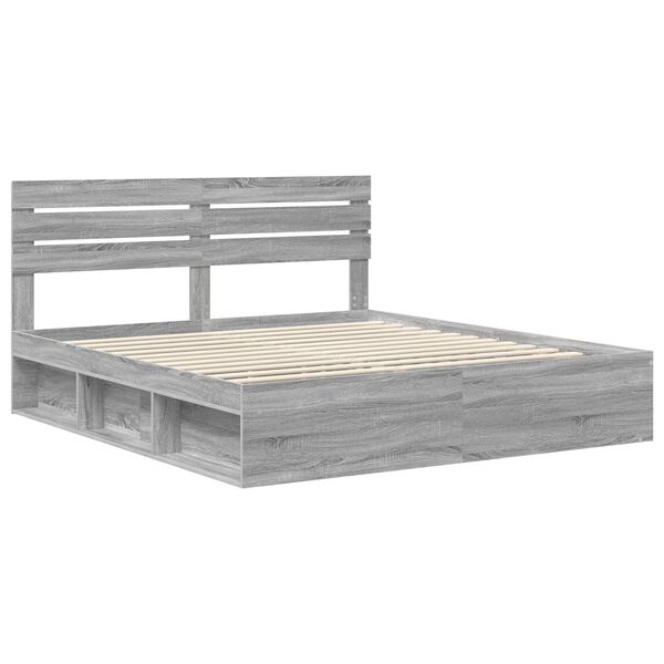 vidaXL Estrutura da Cama com cabeceira Cinza Sonoma 200 x 200 cm