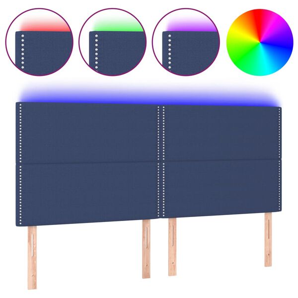 vidaXL Cabeceira de cama c/ luzes LED tecido 200x5x118/128 cm azul