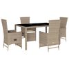 vidaXL 5 pcs conjunto de jantar p/ jardim com almofad&otilde;es vime PE bege