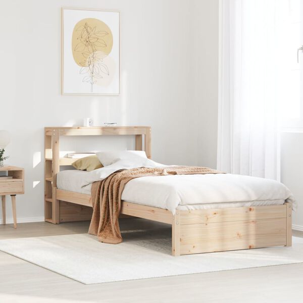vidaXL Estrutura de cama com cabeceira 90x190 cm pinho maci&ccedil;o