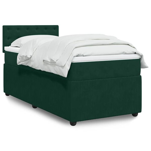 vidaXL Cama com molas/colch&atilde;o 100x200 cm veludo verde-escuro