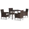 vidaXL 5 pcs conjunto jantar p/ jardim c/ almofad&otilde;es vime PE castanho