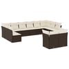vidaXL 12 pcs conjunto de sof&aacute;s jardim com almofad&otilde;es vime PE castanho