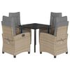 vidaXL 5pcs conj. jantar jardim c/ almofad&otilde;es vime PE bege misturado