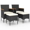 vidaXL 4 pcs conjunto de cadeiras e bancos de jardim vime PE preto