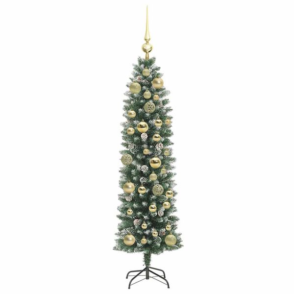 vidaXL &Aacute;rvore Slim de Natal Artificial Verde e Branco 120 cm
