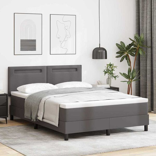 vidaXL Cama Box com colch&atilde;o Cinzeto 160 x 200 cm Couro sint&eacute;tico