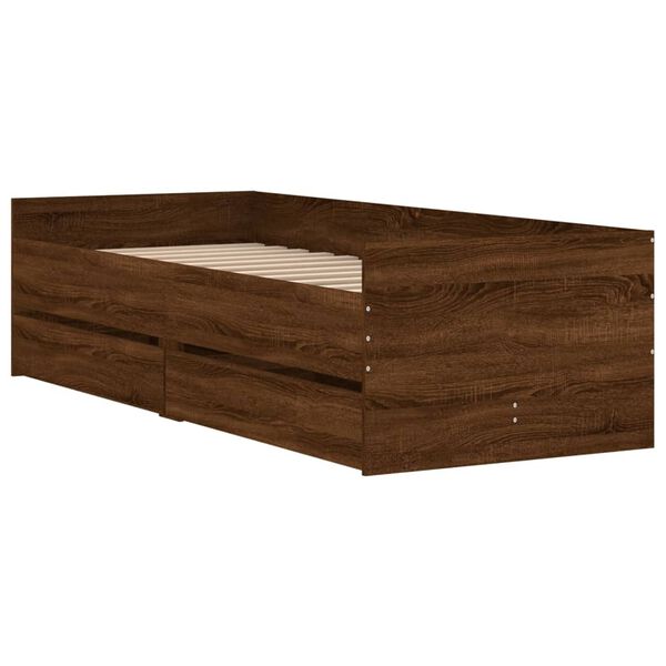 vidaXL Estrutura de cama com gavetas 90x190 cm carvalho castanho