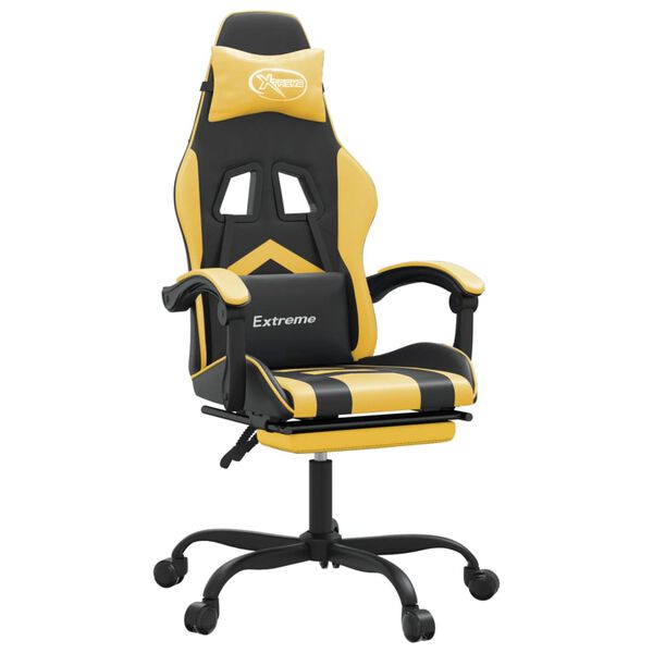 vidaXL Cadeira gaming c/ apoio p&eacute;s couro artificial preto e dourado