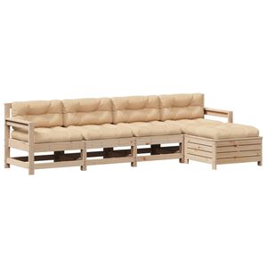 vidaXL 5 pcs conjunto lounge de jardim c/ almofad&otilde;es pinho maci&ccedil;o