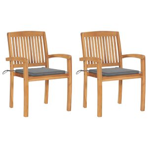 vidaXL Cadeiras de jardim c/ almofad&otilde;es cinzentos 2 pcs teca maci&ccedil;a