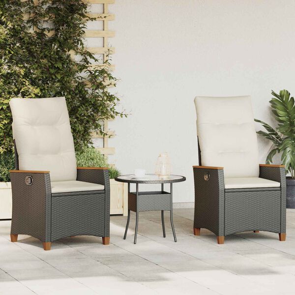 vidaXL Cadeira de Jardim Reclin&aacute;vel Preto e Creme 64 x 57,5 x 112 cm