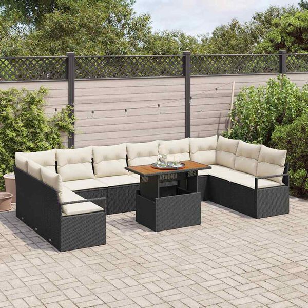 vidaXL Conjunto de Sof&aacute; de Jardim com almofada 11 pcs Preto e Creme