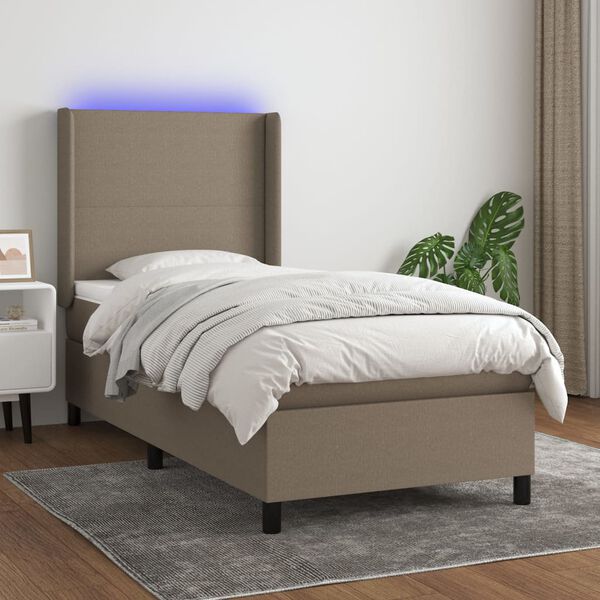 vidaXL Cama box spring + colch&atilde;o/LED 90x190cm tecido cinza-acastanhado