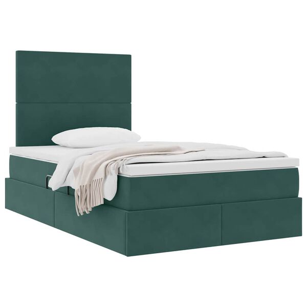 vidaXL Cama com arruma&ccedil;&atilde;o e colch&atilde;o Verde Escuro 120 x 200 cm Veludo