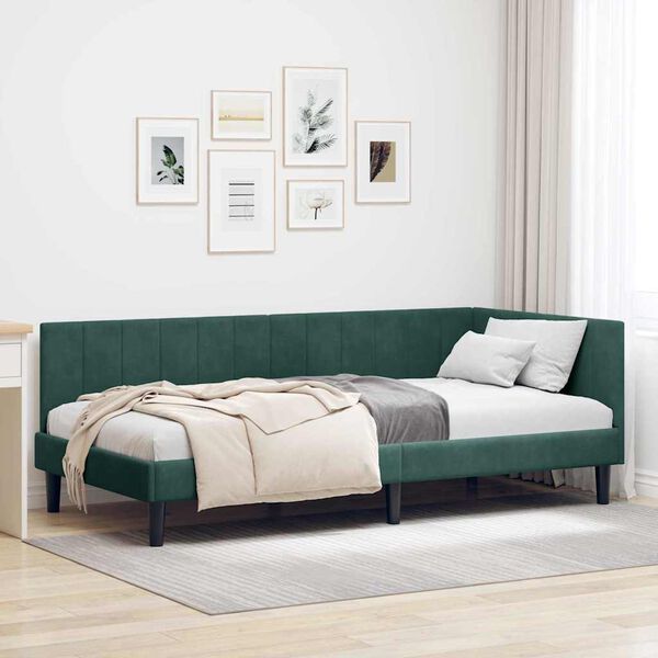 vidaXL Estrutura de Cama de Canto Verde Escuro 90 cm x 190 cm Veludo