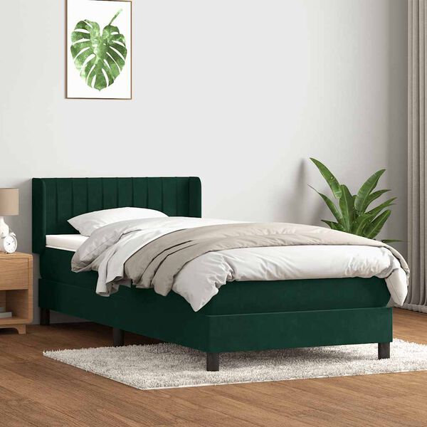 vidaXL Cama com molas/colch&atilde;o verde-escuro 90x210 cm veludo