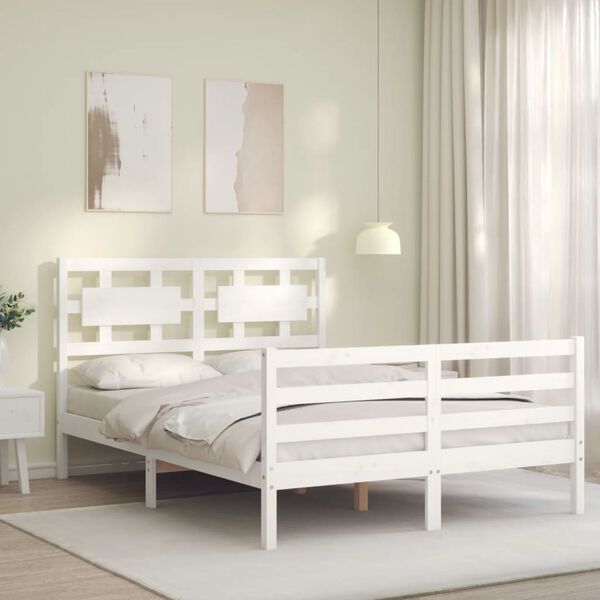 vidaXL Estrutura de cama com cabeceira 120x200cm madeira maci&ccedil;a branco