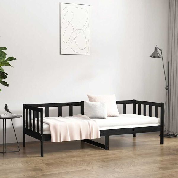 vidaXL Sof&aacute;-cama 80x200 cm madeira de pinho maci&ccedil;a preto