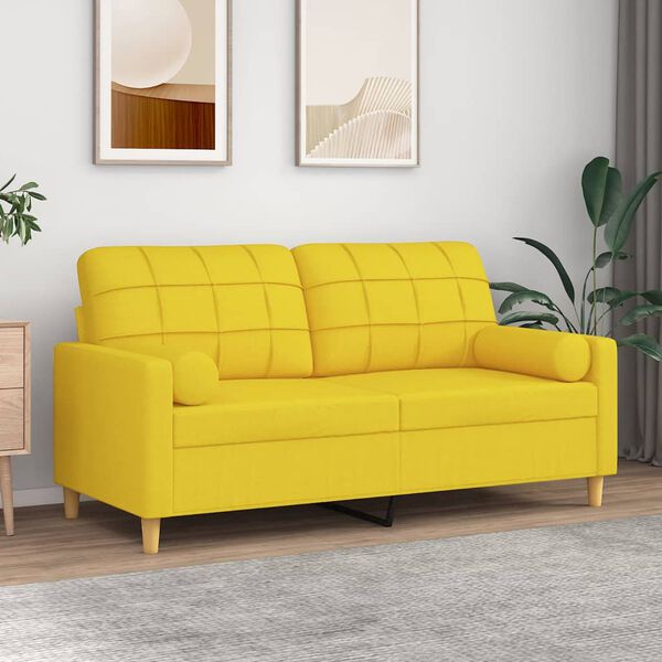 vidaXL Sof&aacute; 2 lug. + almofadas decorativas 140 cm tecido amarelo-claro