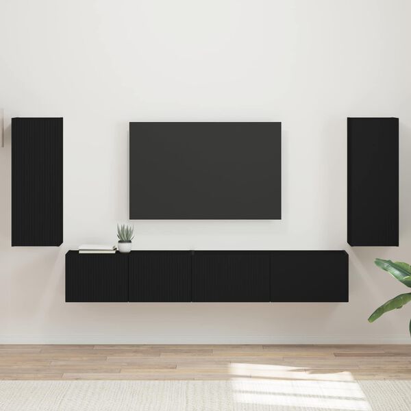vidaXL Conjunto de m&oacute;vel de TV 4 pcs Preto Madeira processada