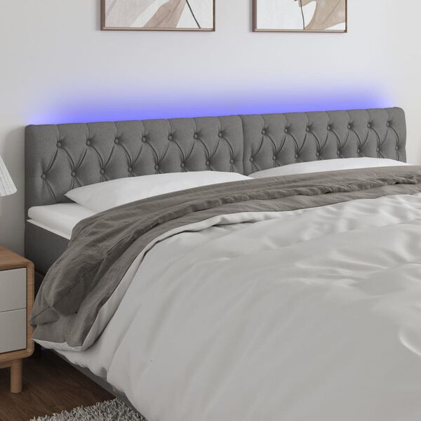 vidaXL Cabeceira de cama c/luzes LED tecido 180x7x78/88cm cinza-escuro