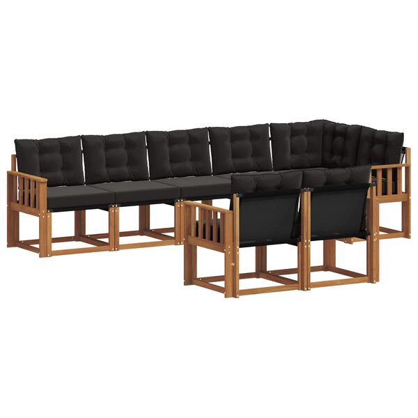 vidaXL Conjunto de Sof&aacute;s para Exterior 8 pcs Natural e Preto