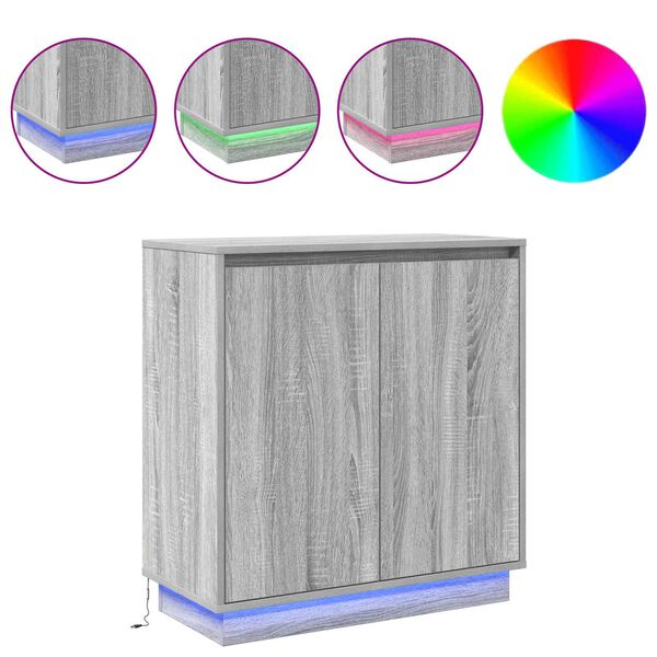 vidaXL Aparador LED Cinza Sonoma 71 x 34,5 x 75 cm Madeira processada