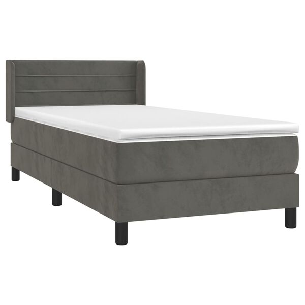 vidaXL Cama com molas/colch&atilde;o 90x200 cm veludo cinza-escuro