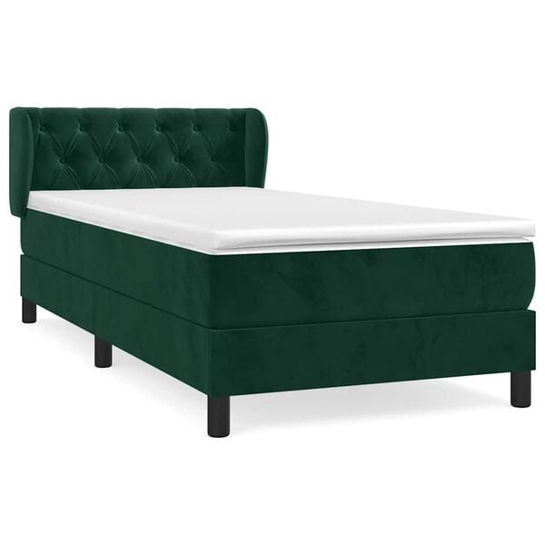 vidaXL Cama com molas/colch&atilde;o 80x200 cm veludo verde-escuro