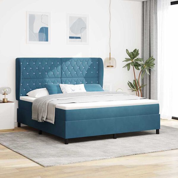 vidaXL Cama Box com colch&atilde;o Azul Escuro 200 x 180 cm Poli&eacute;ster