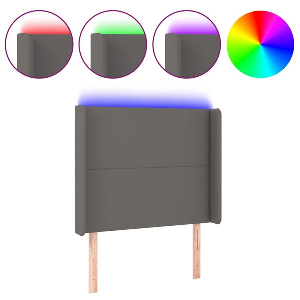 vidaXL Cabeceira cama c/ LED 83x16x118/128cm couro artificial cinzento