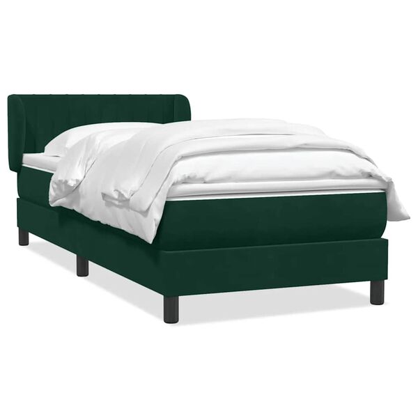 vidaXL Cama com molas/colch&atilde;o 90x220 cm veludo verde-escuro