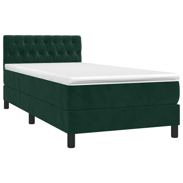 vidaXL Cama com molas/colch&atilde;o 90x200 cm veludo verde-escuro
