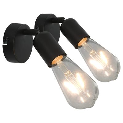 vidaXL Holofotes 2 pcs lâmpadas de incand. 2 W preto E27