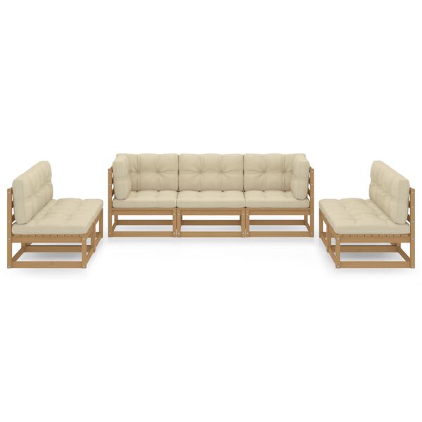 vidaXL 7 pcs conjunto lounge de jardim c/ almofad&otilde;es pinho maci&ccedil;o