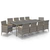 vidaXL 11 pcs conj. jantar exterior c/ almofad&otilde;es vime PE preto/cinza