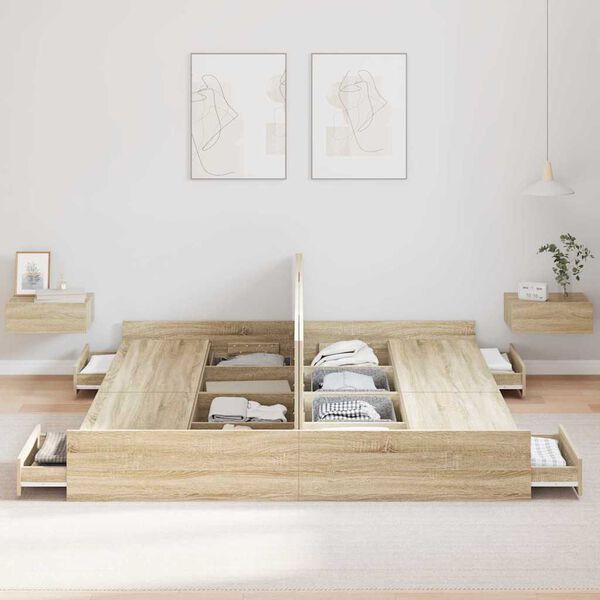 vidaXL Estrado de cama com arruma&ccedil;&atilde;o Carvalho Sonoma 200 x 200 cm