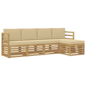 vidaXL Conjunto de Sof&aacute;s para Exterior 5 unid. Branco e Bege Poli&eacute;ster
