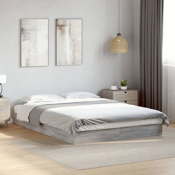 vidaXL Estrutura de cama 135x190 cm derivados de madeira cinza sonoma