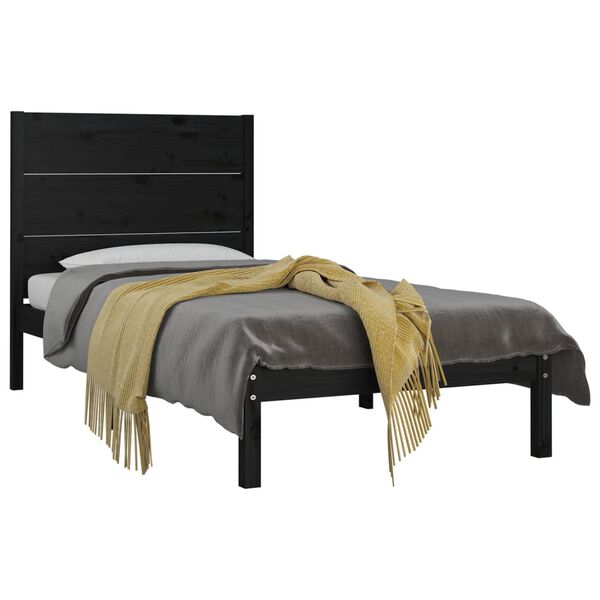 vidaXL Estrutura de cama 100x200 cm pinho maci&ccedil;o preto