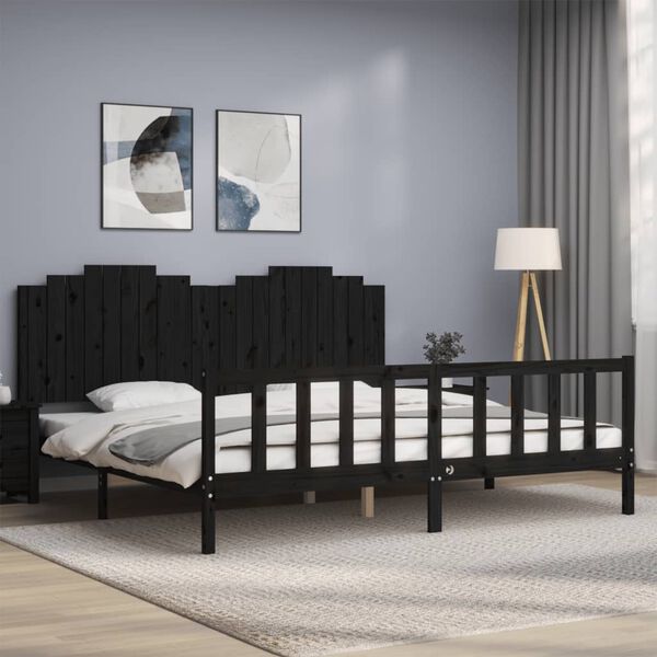 vidaXL Estrutura de cama com cabeceira 200x200 cm madeira maci&ccedil;a preto