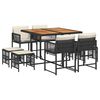vidaXL 9 pcs conjunto de jantar p/ jardim c/ almofad&otilde;es vime PE preto