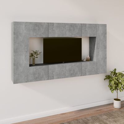 vidaXL Conjunto móveis de TV 8 pcs madeira processada cinzento cimento