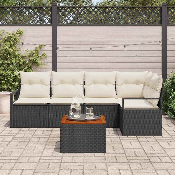 vidaXL Conjunto de Sof&aacute; de Jardim com almofada 6 pcs Preto vime PE