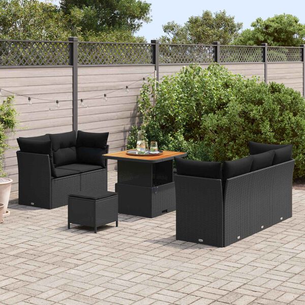 vidaXL Conjunto de Sof&aacute; de Jardim com almofada 8 pcs Preto