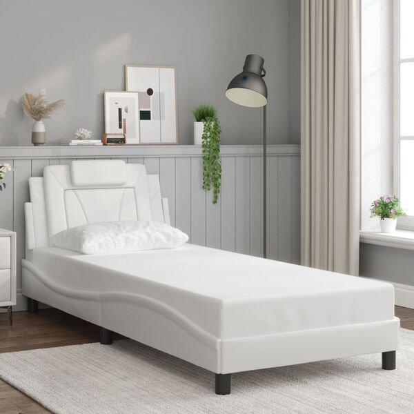 vidaXL Estrutura de cama Viana sem colch&atilde;o couro artificial 80x200cm branco