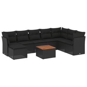 vidaXL 9 pcs conjunto de sof&aacute;s p/ jardim c/ almofad&otilde;es vime PE preto